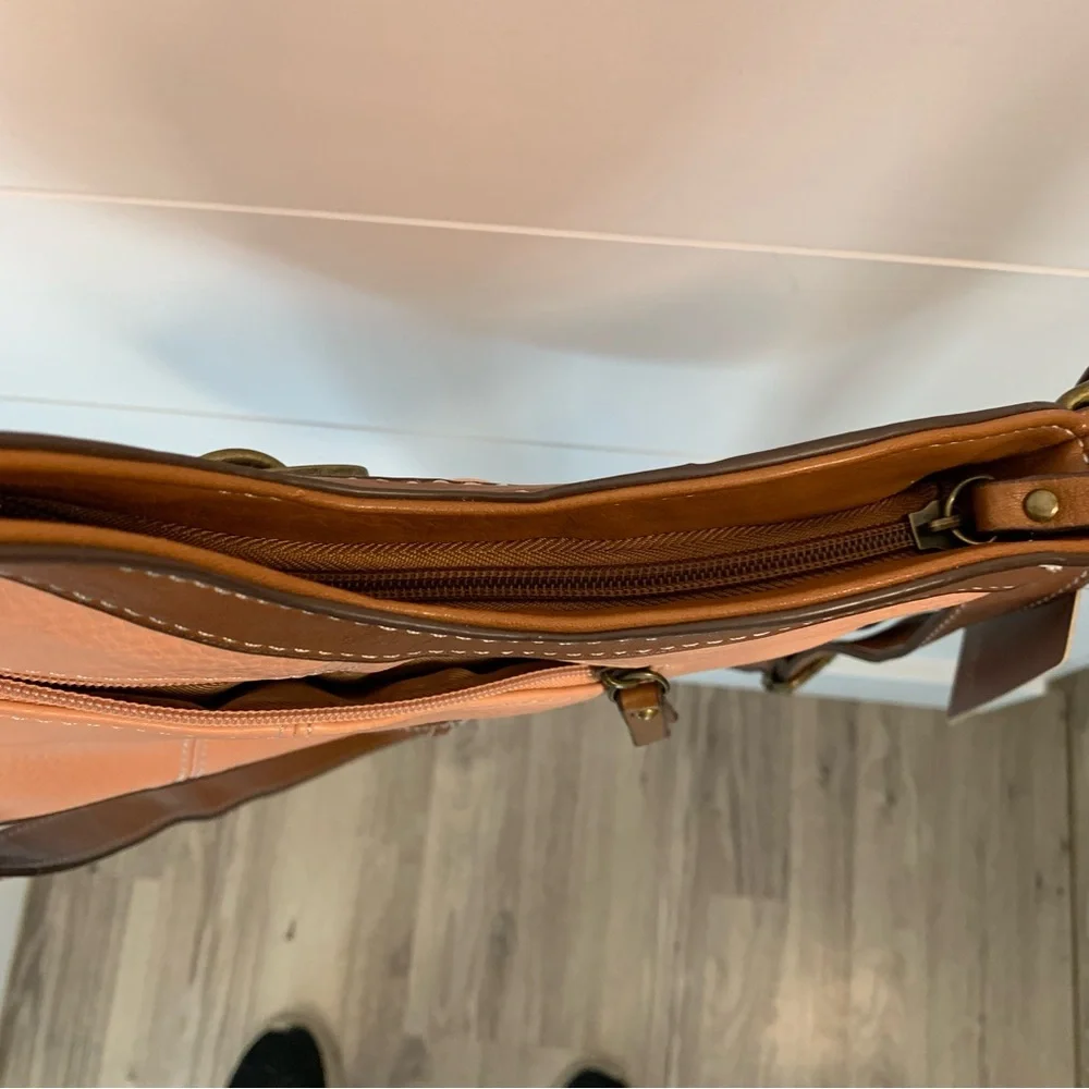 NWT B.O.C. Born of‎ Concept Brown & Peach Crossbody Shoulder Bag Purse Spring